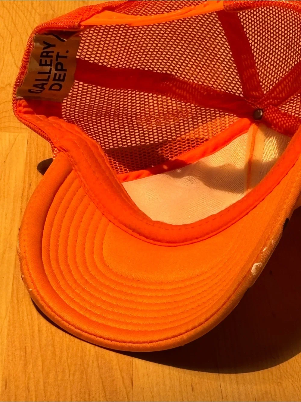 Gallery Dept Orange Mesh Trucker Hat with Multicolor Paint Splatters